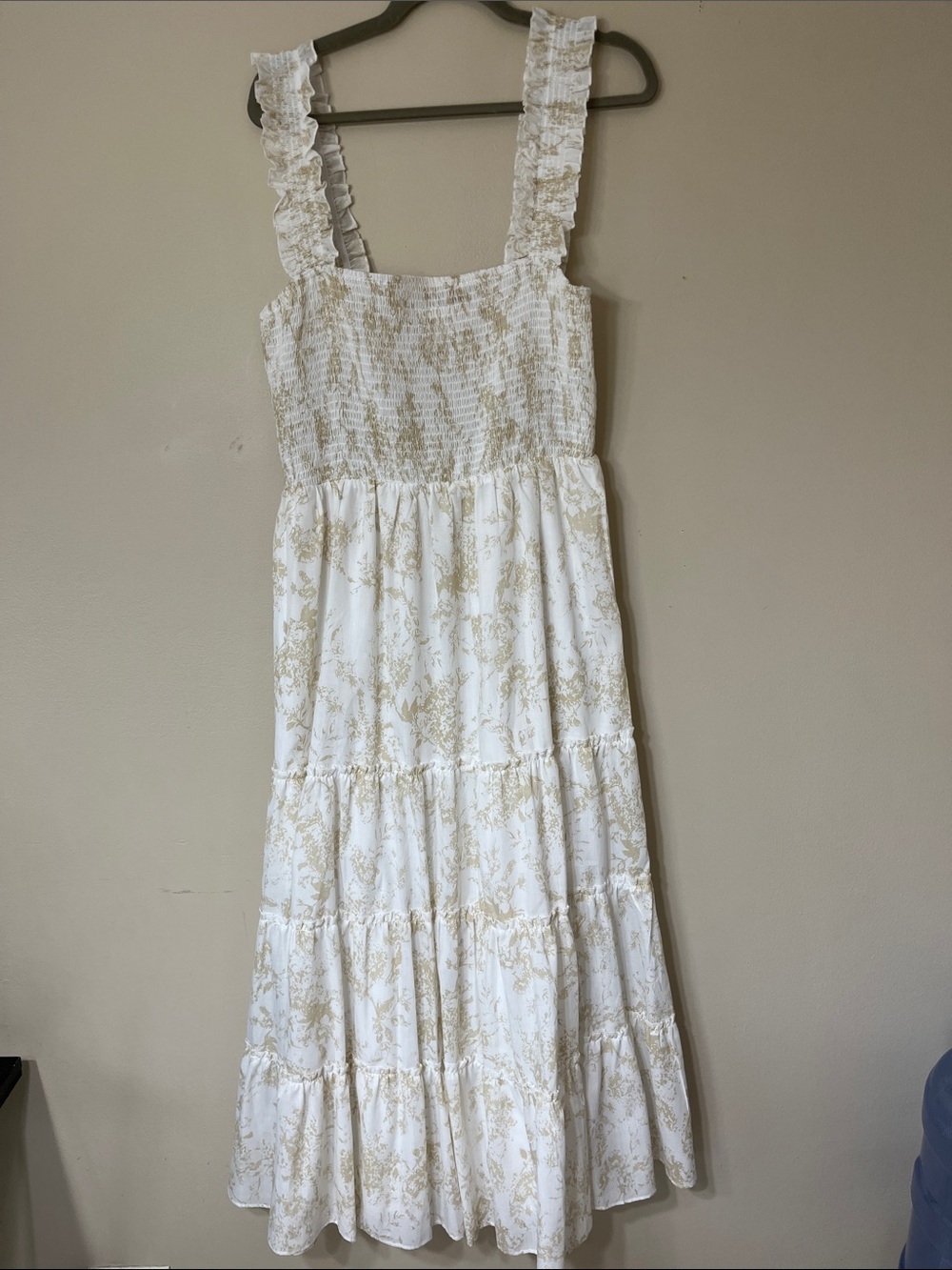 Women’s Cream Floral Maxi Dress with Ruffle Straps